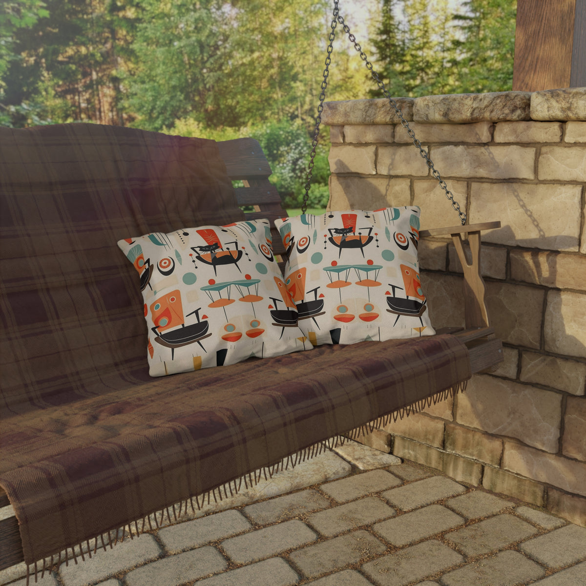 Mid Century Modern Atomic Cat, Mid Mod Party Outdoor Pillows - Mid Century Modern Gal