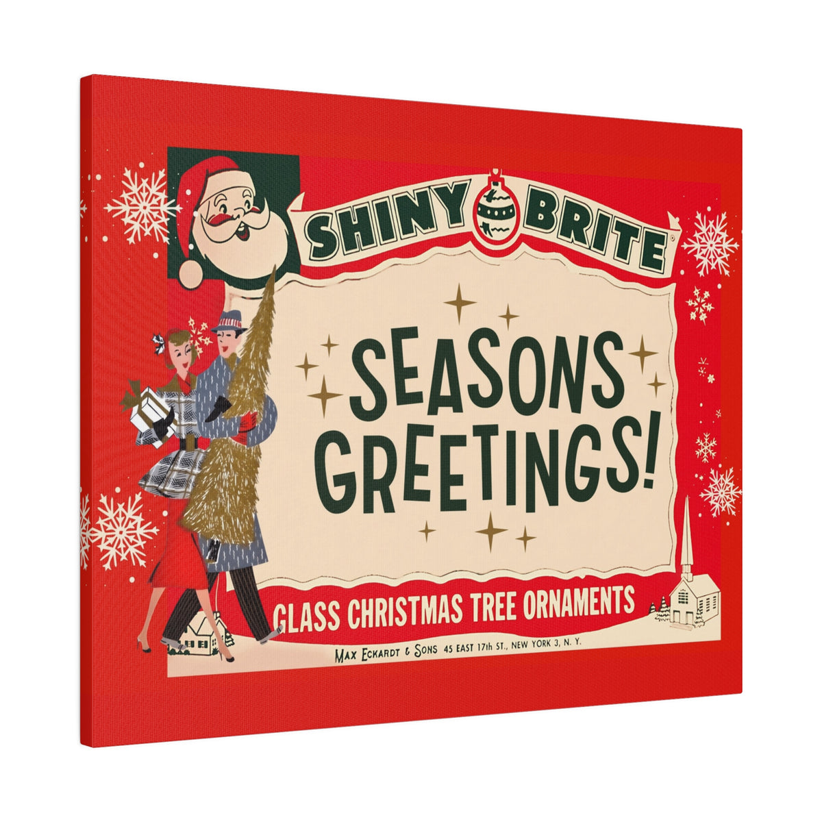Shiny Brite Vintage Ad, Mid Century Modern Kitschy Christmas Deocr Matte Canvas - Mid Century Modern Gal