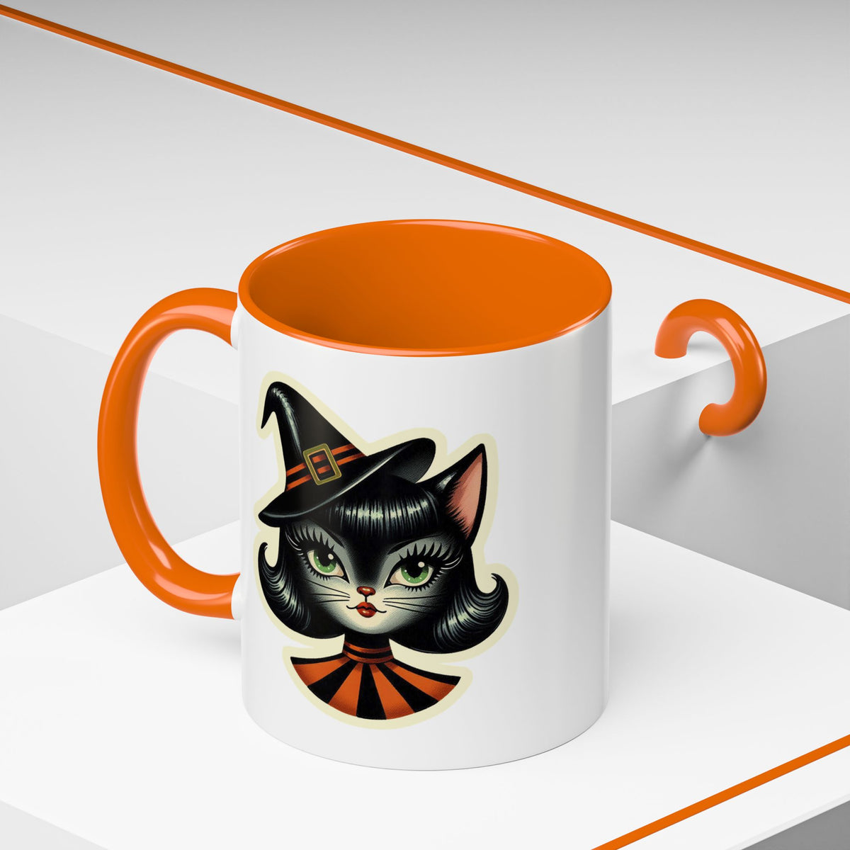 Vintage Halloween Black Cat Sexy Sexton Mid Century Modern Accent Coffee Mug - Mid Century Modern Gal