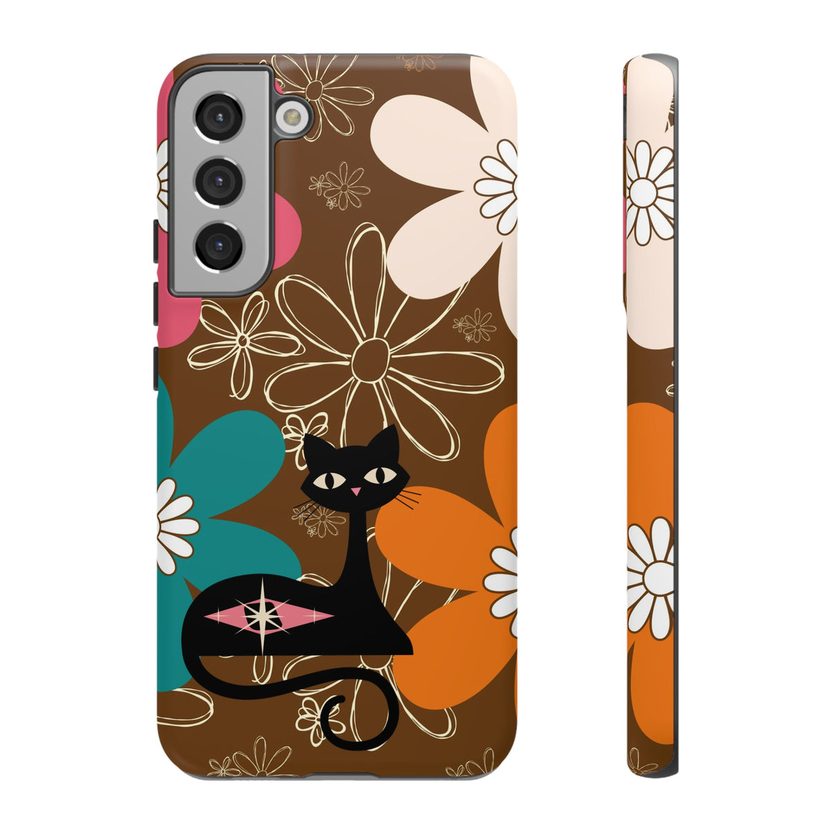 Atomic Cat Retro 70s Vibe Flower Power Tough Cases: Cute Floral and Cat Phone Case for Cat Lovers