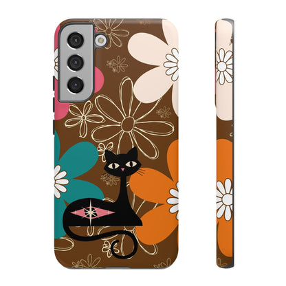 Atomic Cat Retro 70s Vibe Flower Power Tough Cases: Cute Floral and Cat Phone Case for Cat Lovers