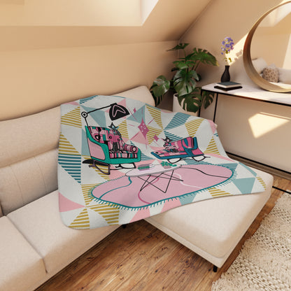 Atomic Reading Cats, Mid Century Modern Kitschy Mod Cozy Retro Blanket - Mid Century Modern Gal