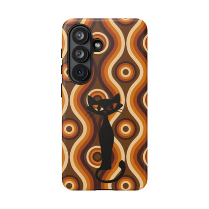 Retro Phone Case, Groovy Brown, Atomic Kitsch Cat Tough Smart Phone Cases