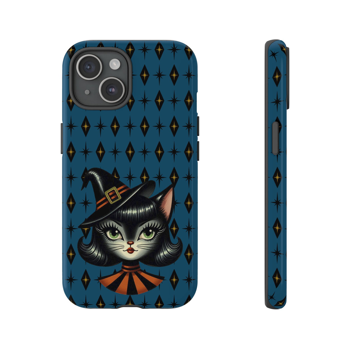 Vintage Halloween Black Cat Sexy Sexton Mid Century Modern Blue Tough Phone Case