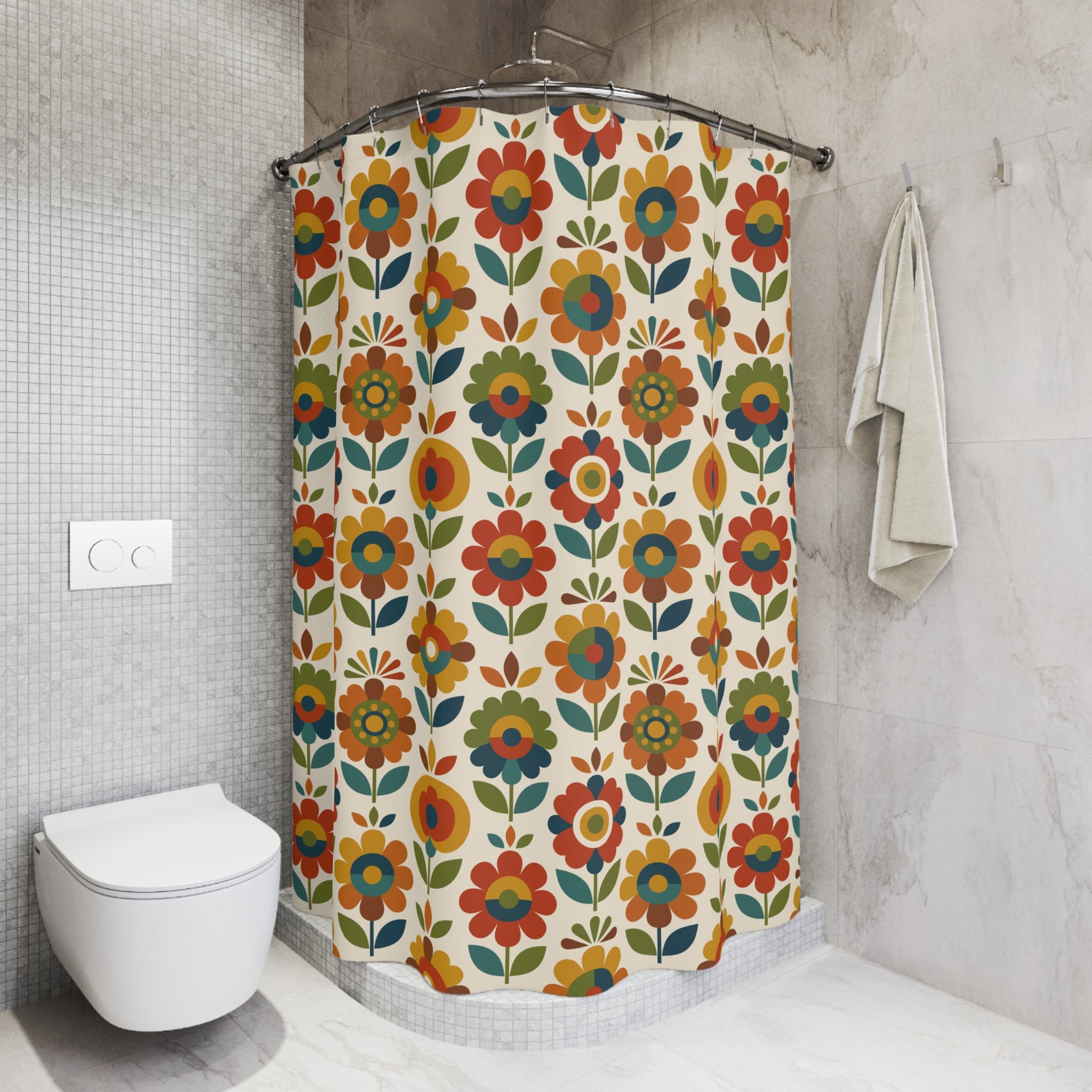 Mid Century Modern Scandinavian Floral Earth Tones Shower Curtain - Mid Century Modern Gal