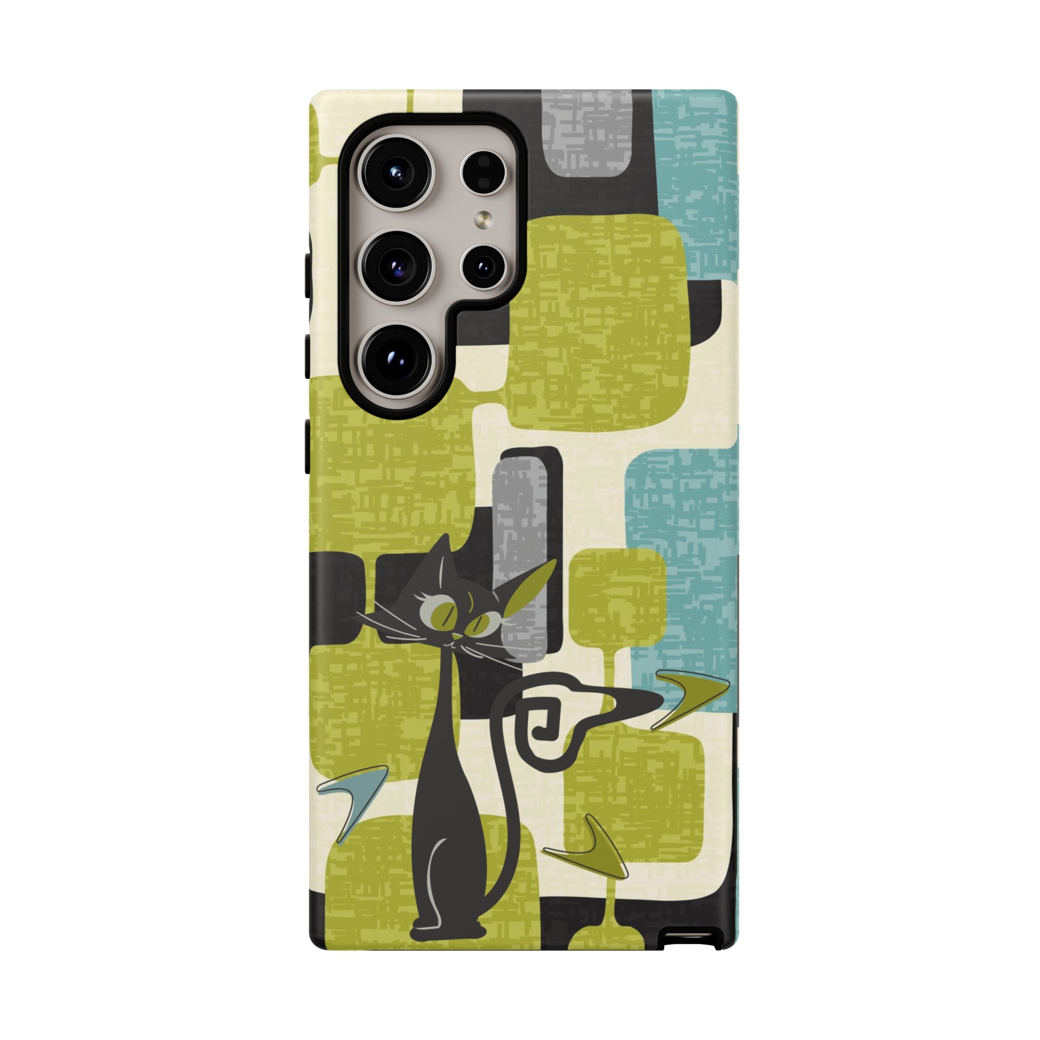 Mid Century Modern Geometric Kitschy Cat, Boomerang Retro Smart Phone Tough Cases