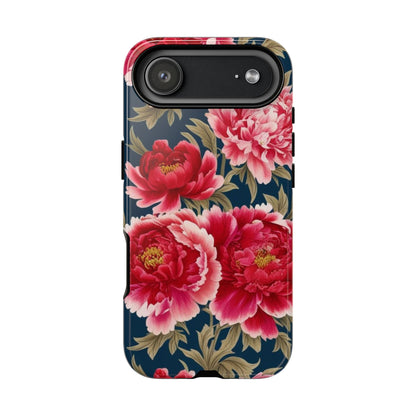 Chinoiserie Royal Blue Pink, Red Roses And Peony Floral Tough Phone Case
