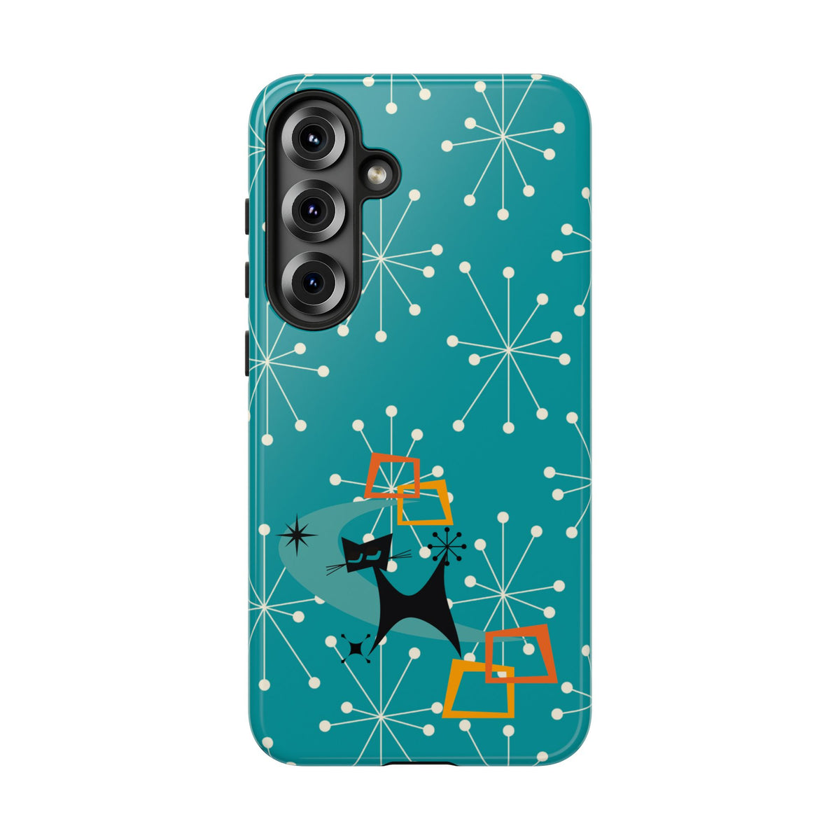 Atomic Space Cat, Starburst Blue, Retro Groovy Smart Phone Tough Phone Cases