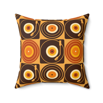 Groovy Retro Record Players, Brown Orange Yellow, Pillow Cover and Insert - Mid Century Modern Gal