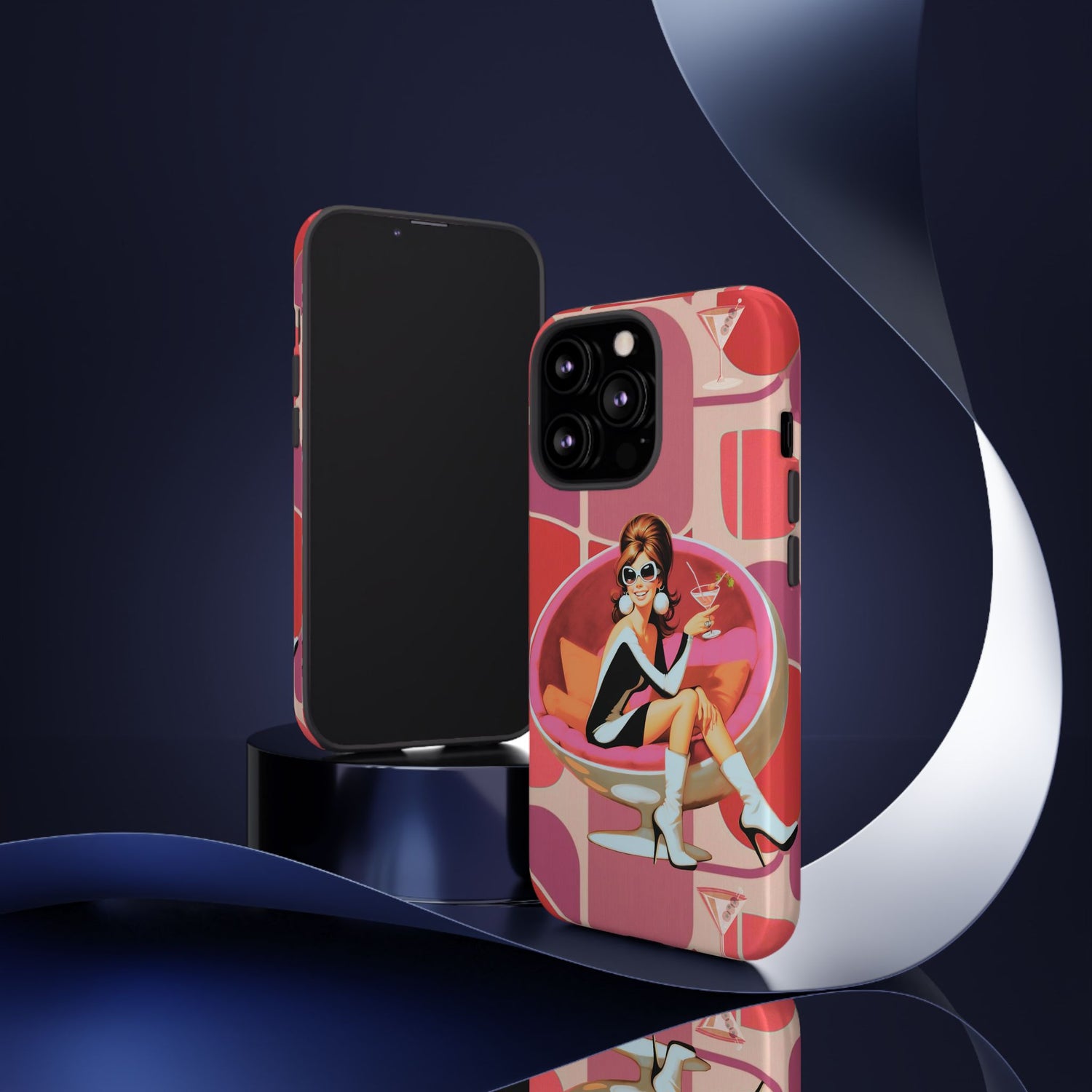 Mid Mod 60s Mod Gal, Kick Back Enjoy, Retro Chic Phone Case with Cocktail Design