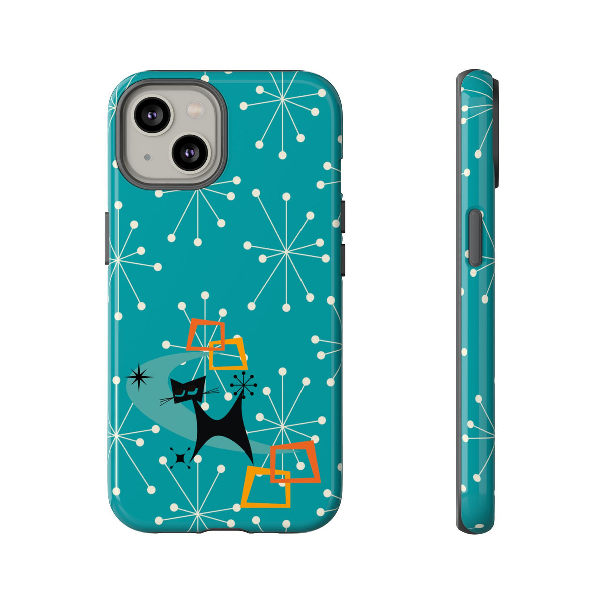 Atomic Space Cat, Starburst Blue, Retro Groovy Smart Phone Tough Phone Cases