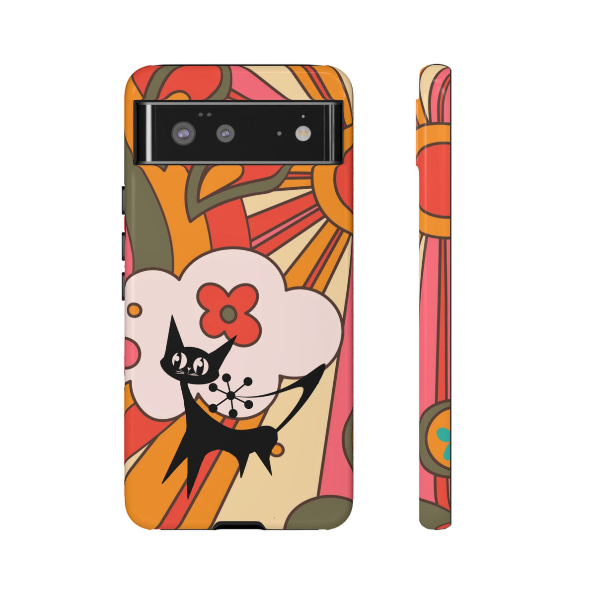 Atomic Cat, Retro Sunburst, Groovy Mod Smart Phone Tough Phone Cases - Mid Century Modern Gal