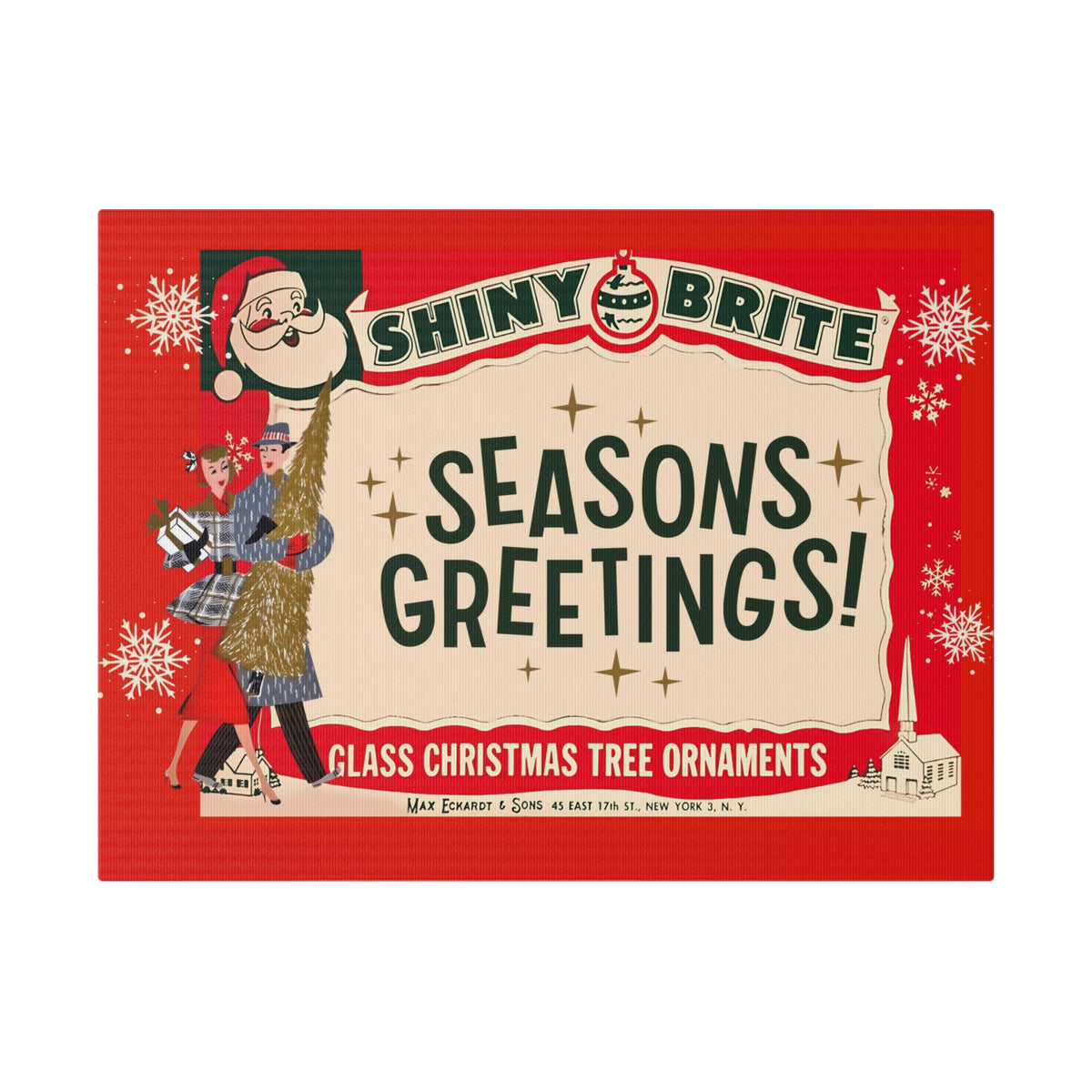 Shiny Brite Vintage Ad, Mid Century Modern Kitschy Christmas Deocr Matte Canvas - Mid Century Modern Gal
