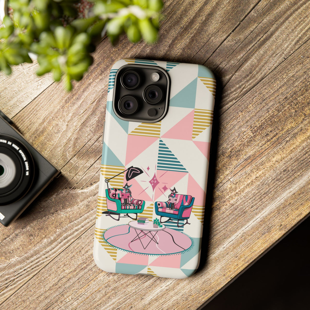Atomic Cats Reading, Book Talk, Book Lover, Retro Chic Phone Case with Retro Vibe - Cozy Living Room Design