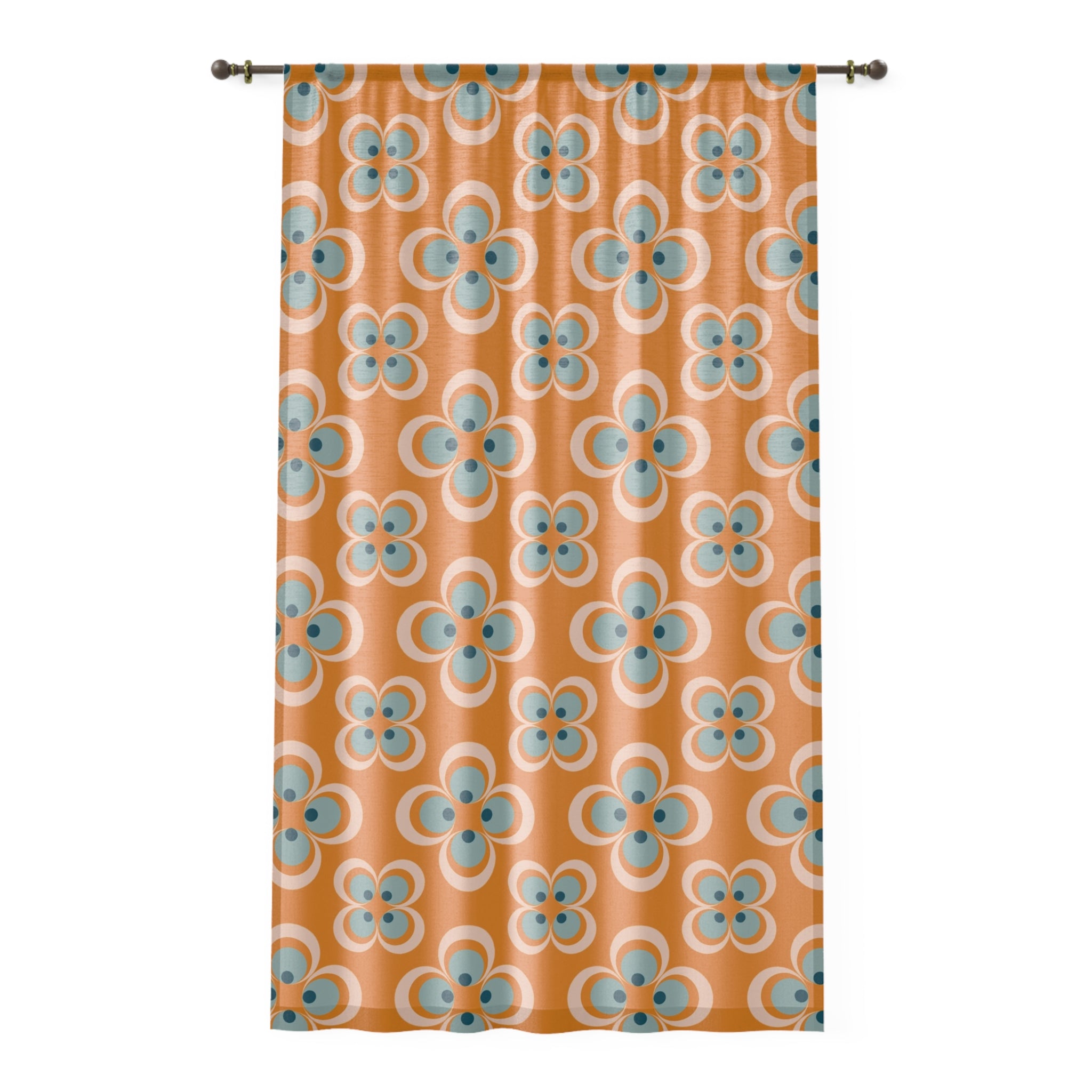 Scandinavian Orange Blue, Mid Century Moder Sheer Window Curtain