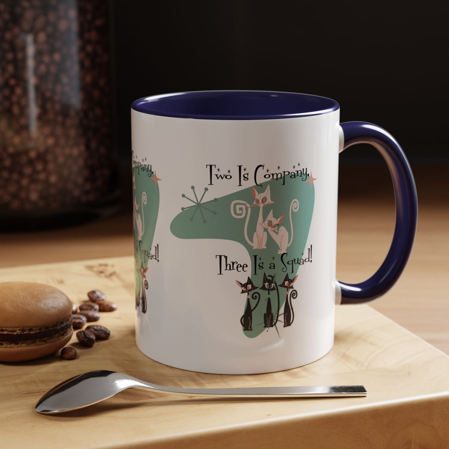 Atomic Cat Mug, Kitschy Cute Co-Worker, Best Mid Mod Charming Cat Coffee Mug - Mid Century Modern Gal