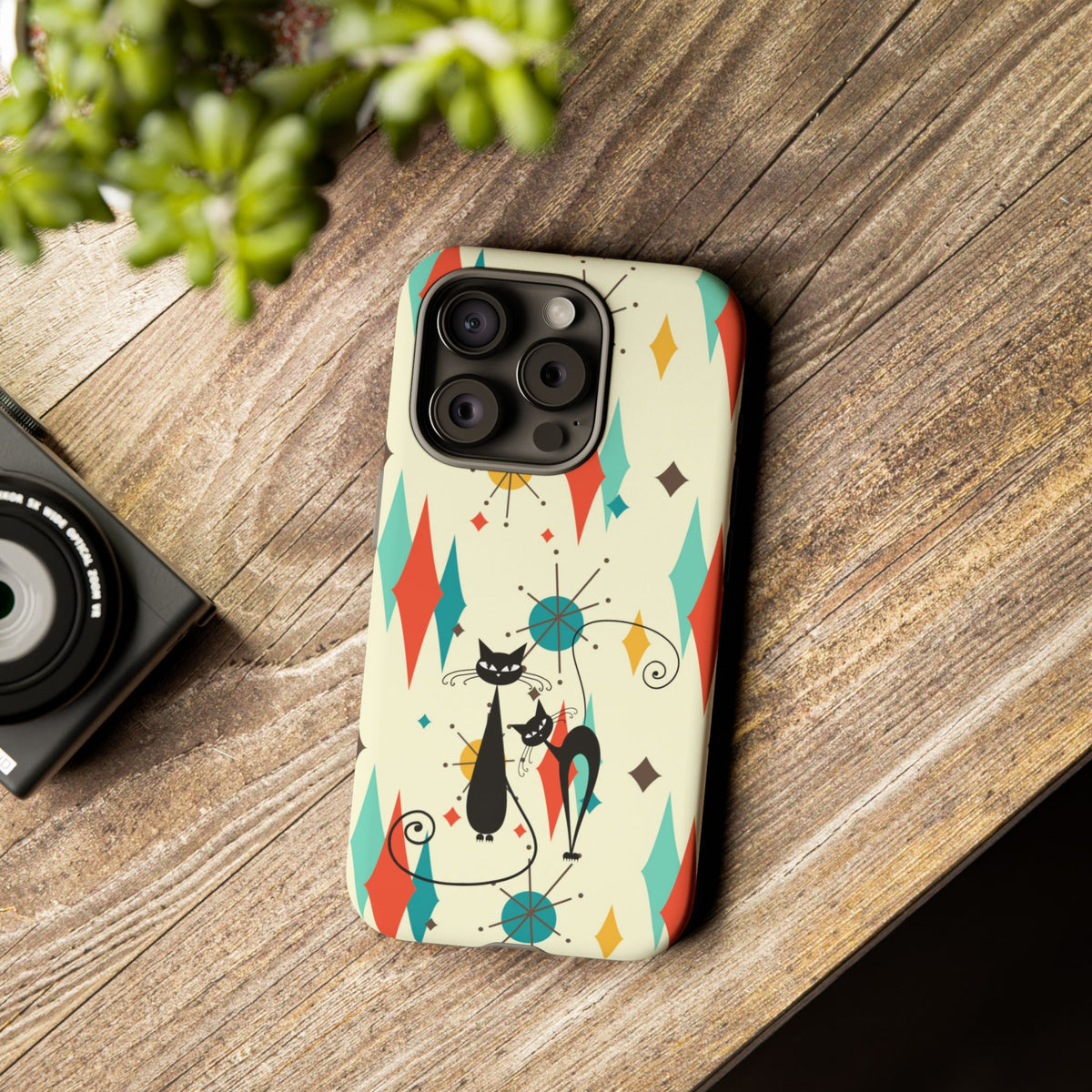 Atomic Kitty Cat, Mid Mod Franciscan Pattern, Kitsch Tough Phone Cases