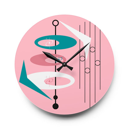 Atomic 50s Pink Mid Mod Wall Clock Retro Geometric Acrylic Wall Clock - Mid-Century Modern Decor - Mid Century Modern Gal