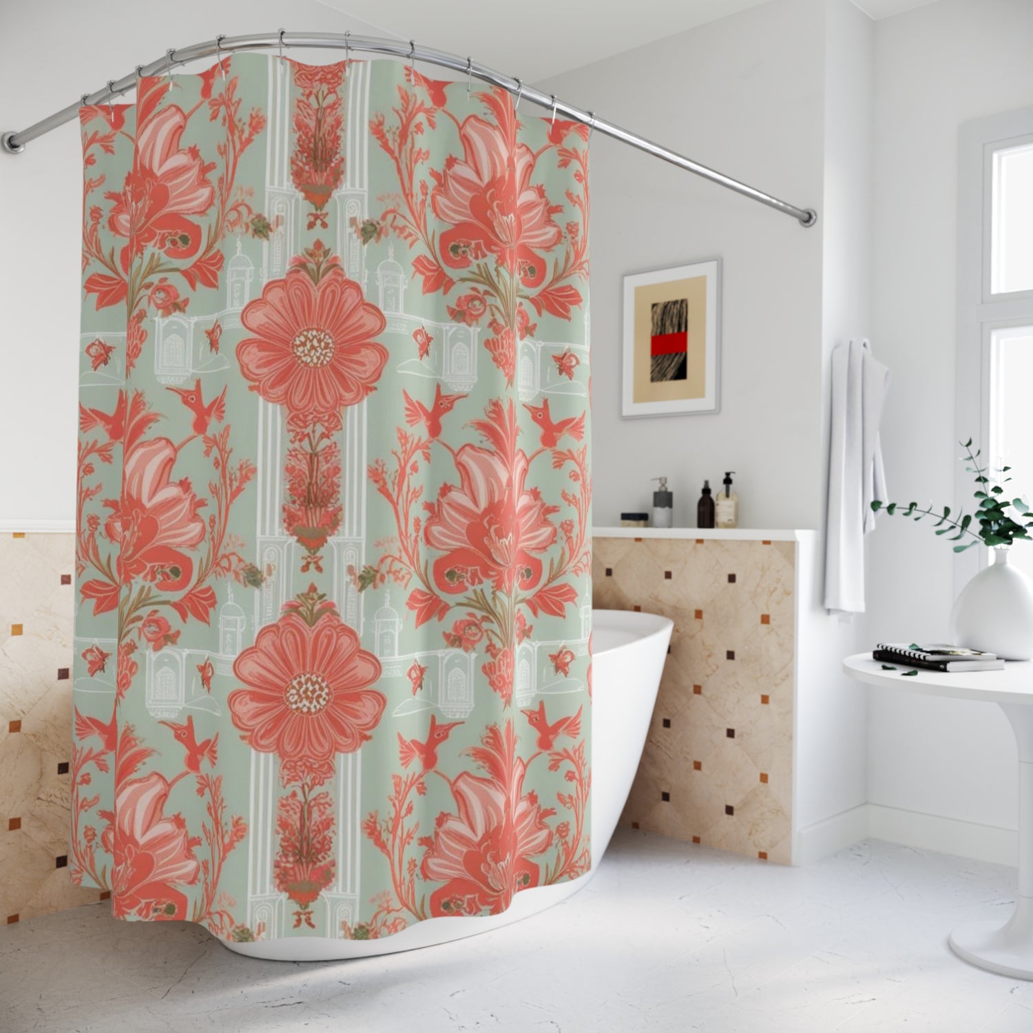 Chinoiserie Floral Elegance Shower Curtain - Vintage Inspired Design for a Chic Bathroom - Mid Century Modern Gal