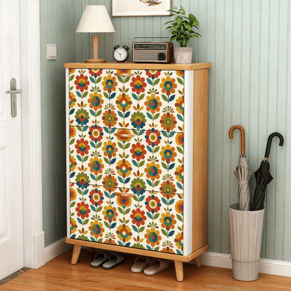Mid Century Modern Scandinavian Floral Earth Tones Shoe Cabinet