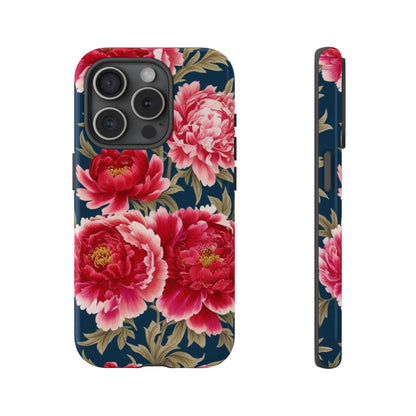 Chinoiserie Royal Blue Pink, Red Roses And Peony Floral Tough Phone Case