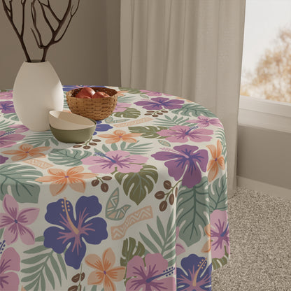 Retro Tropical Tiki Summer, Hawaiian Hibiscus Purple Tablecloth - Mid Century Modern Gal