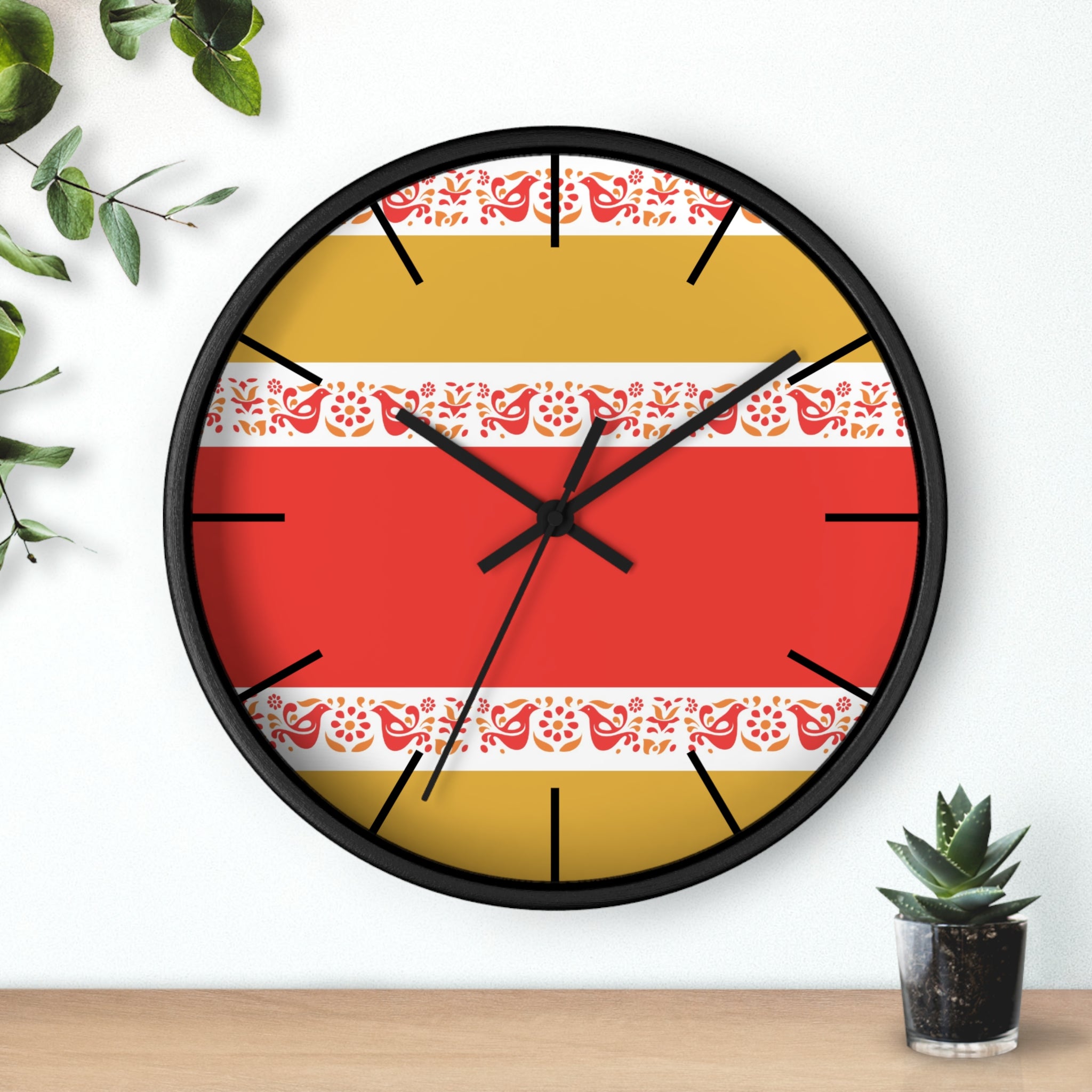 Pyrex Friendship Retro Pattern Wall Clock – Red, Mustard Yellow White Kitschy Wall Clock - Mid Century Modern Gal