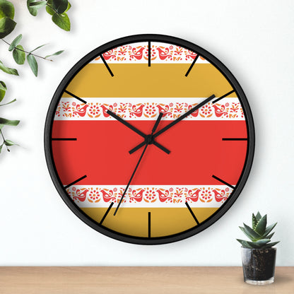 Pyrex Friendship Retro Pattern Wall Clock – Red, Mustard Yellow White Kitschy Wall Clock - Mid Century Modern Gal