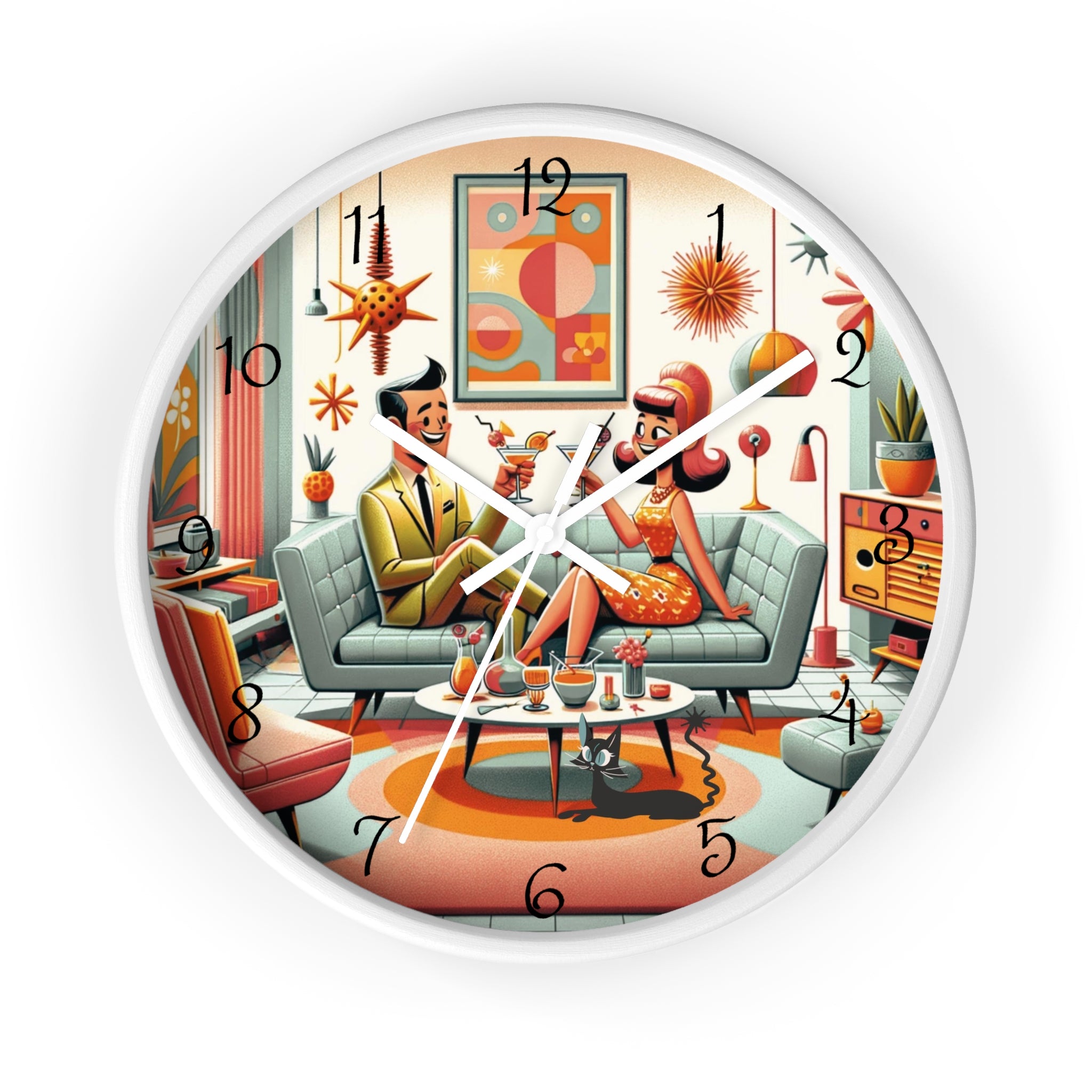 Mid Century Modern Kitschy Quirky Mod Couple, Fun Retro Wall Clock