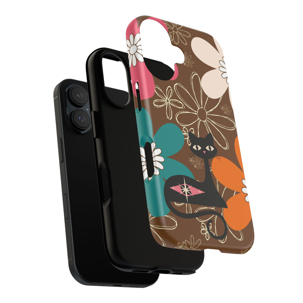 Atomic Cat Retro 70s Vibe Flower Power Tough Cases: Cute Floral and Cat Phone Case for Cat Lovers