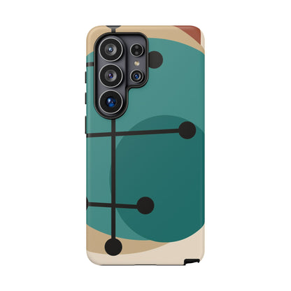 Mid Century Mod, Geometric, Retro Beige Teal Blue, Smart Phones Tough Phone Cases