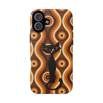 Retro Phone Case, Groovy Brown, Atomic Kitsch Cat Tough Smart Phone Cases