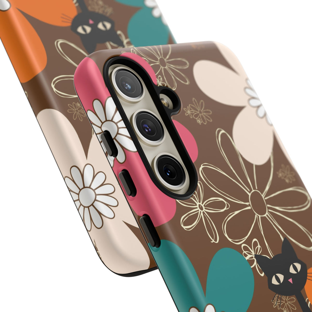 Atomic Cat Retro 70s Vibe Flower Power Tough Cases: Cute Floral and Cat Phone Case for Cat Lovers