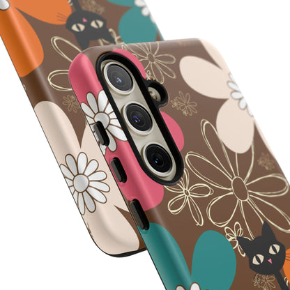 Atomic Cat Retro 70s Vibe Flower Power Tough Cases: Cute Floral and Cat Phone Case for Cat Lovers