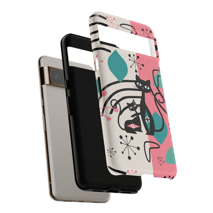 Mid Mod Atomic Cat Boomerang Starburst, Pink, Black Kitschy Stylish Cat Phone Case: Modern Design for Cat Lovers