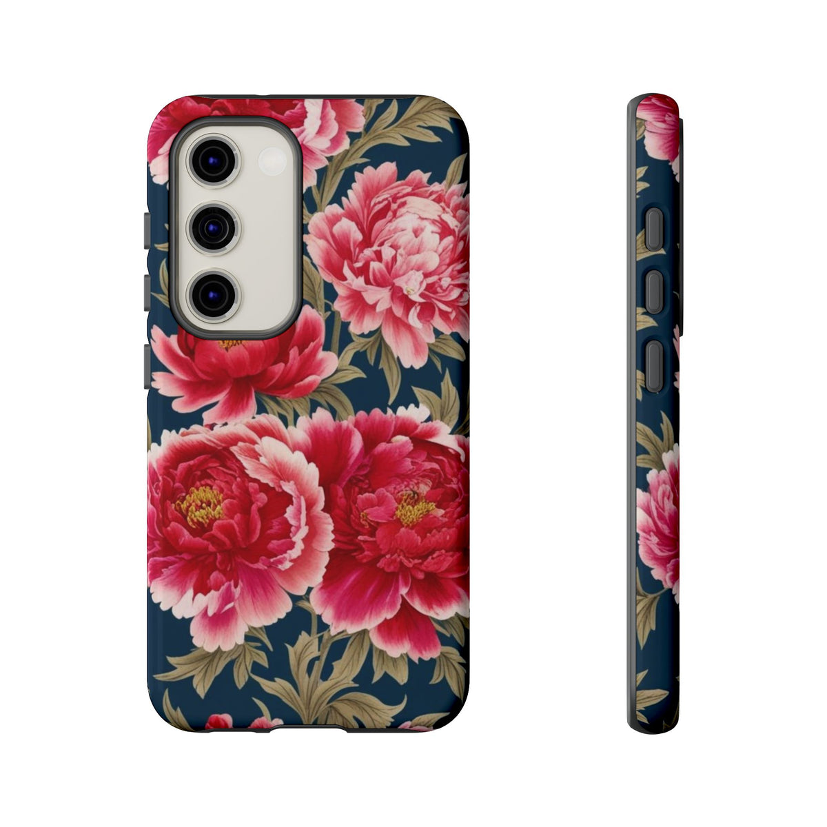 Chinoiserie Royal Blue Pink, Red Roses And Peony Floral Tough Phone Case