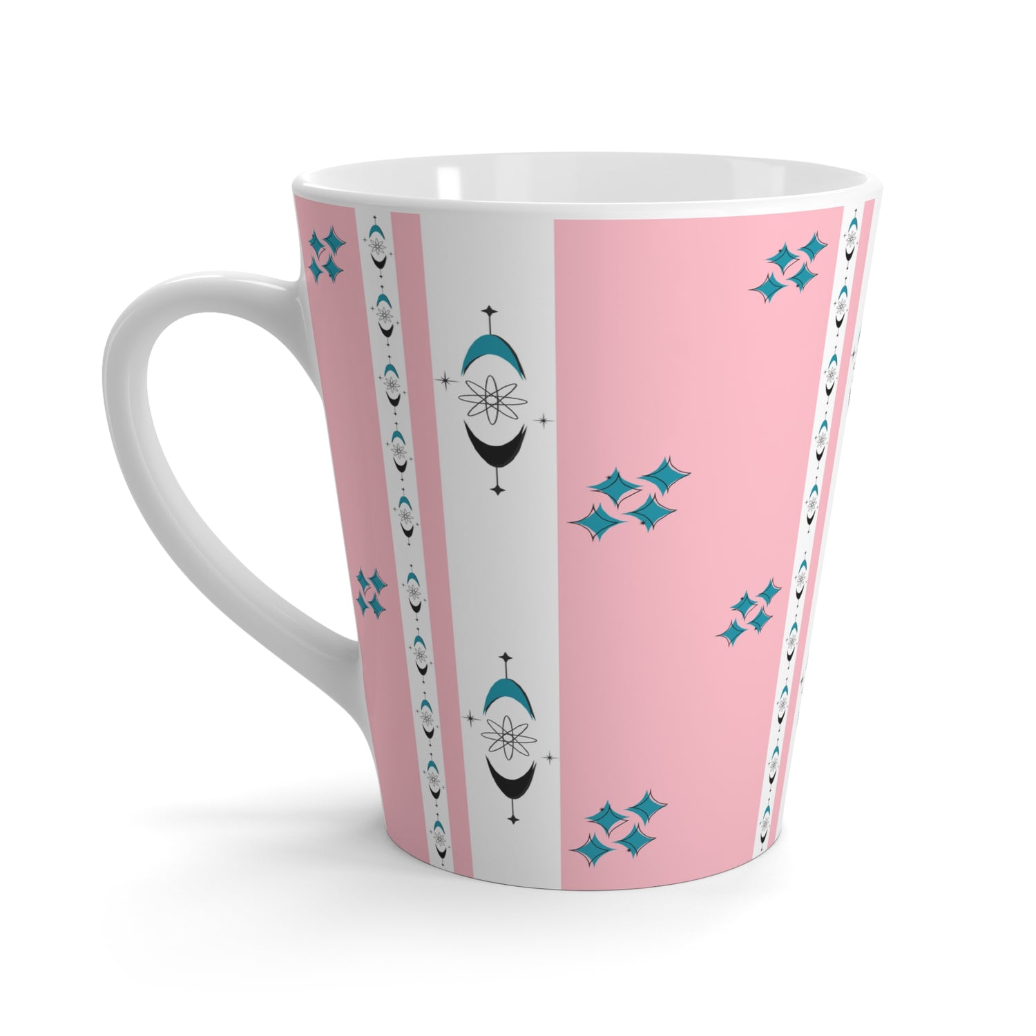 Mid Mod Atomic 50s Chic Pink Latte Mug - Stylish Design for Coffee Lovers - Mid Century Modern Gal