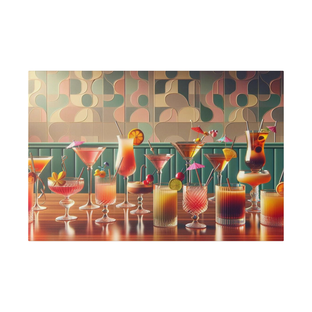 Mid Century Modern Cocktail Bar, Kitschy MCM Home Bar, Canvas Art - Mid Century Modern Gal
