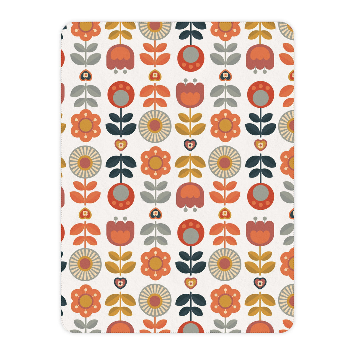 Retro Scandinavian Modern Danish Cozy Floral Tan Sherpa Blanket - Soft Throw Blanket for Home Decor & Gifts - Mid Century Modern Gal