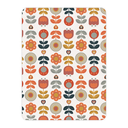 Retro Scandinavian Modern Danish Cozy Floral Tan Sherpa Blanket - Soft Throw Blanket for Home Decor &amp; Gifts - Mid Century Modern Gal