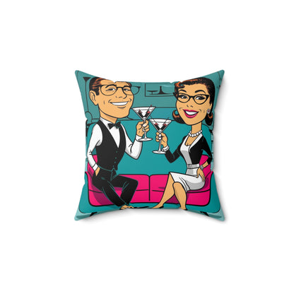 Mid Century Modern Kitschy Couple Cheers to Love Decorative Pillow - Vintage Style Couple with Cocktails - Mid Century Modern Gal
