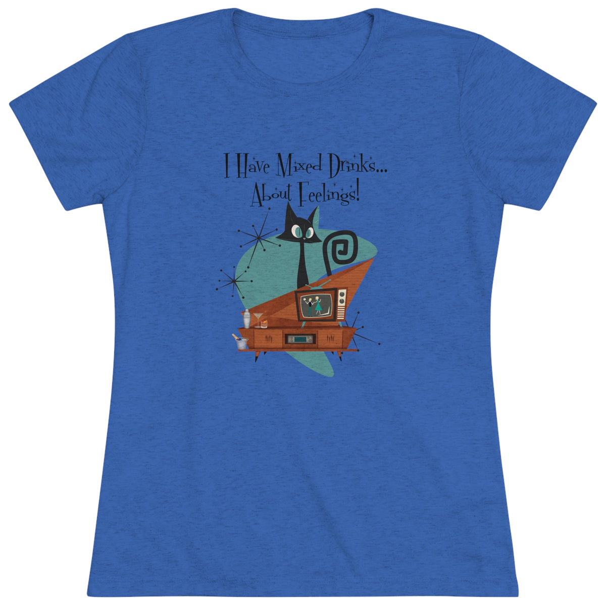 Atomic Kitschy Cat, Funny Cocktail Tee, Mid Century Modern Style Women's Triblend Tee - Mid Century Modern Gal