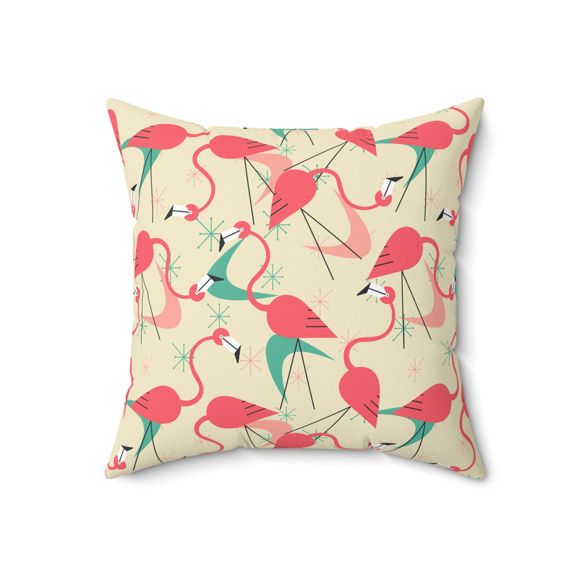 Mid Century Modern Dancing Flamingos, Kitschy Quirk MCM Tropical Flamingo Square Pillow - Stylish Home Decor for  Retro Summer Vibes - Mid Century Modern Gal