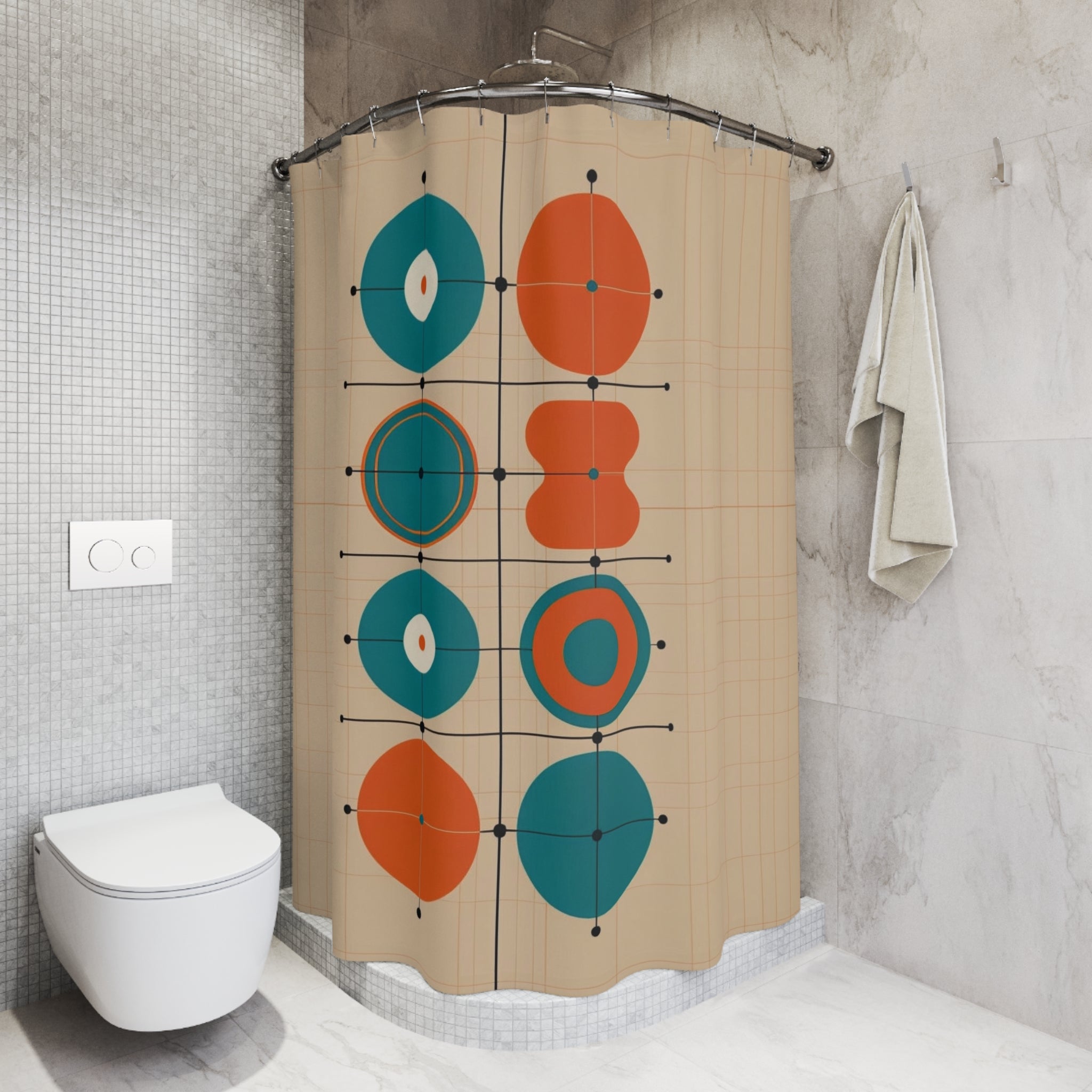 Mid-Century Modern Shower Curtain - Geometric Design for Stylish Bathrooms - Mid Century Modern Gal