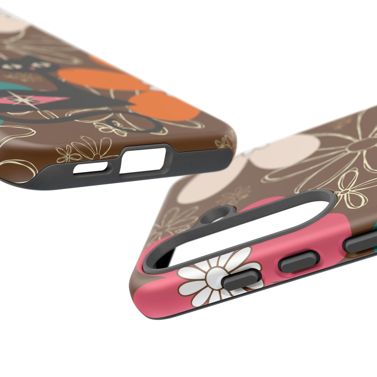 Atomic Cat Retro 70s Vibe Flower Power Tough Cases: Cute Floral and Cat Phone Case for Cat Lovers