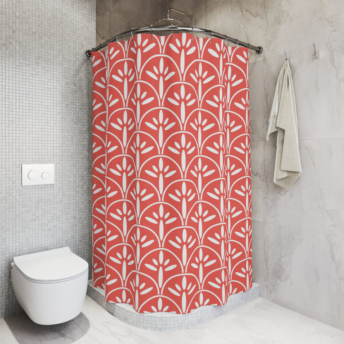 Art Deco Modern Coral Vibrant Floral Shower Curtain - Mid Century Modern Gal