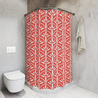 Art Deco Modern Coral Vibrant Floral Shower Curtain - Mid Century Modern Gal