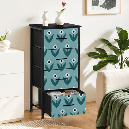 Scandinavian Teal Floral Mid Century Modern 4-Drawer Dresser - Mid Century Modern Gal
