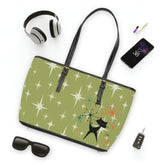 Mid Century Atomic Starburst Green, Atomic Kitschy Cat, Retro  Shoulder Bag Bags 16" x 10" / Black