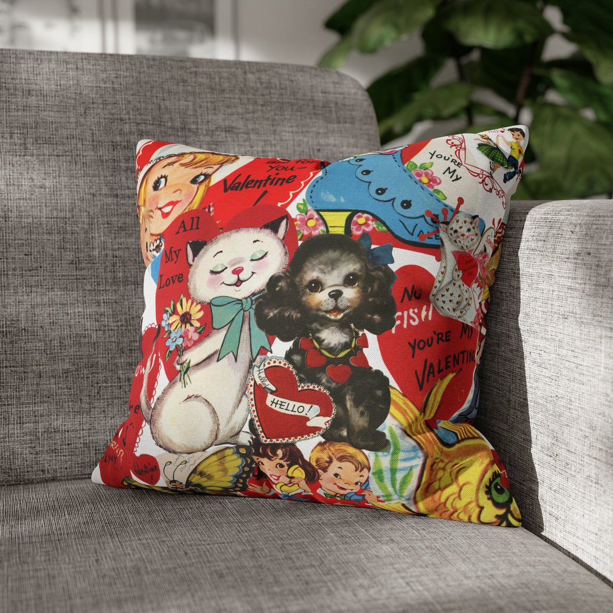 50's Vintage Valentine Card, Cute, Kitschy, Valentine, Love, For Mom, Daughter, Granddaughter, Niece, Special Valentine Pillow Cover Home Decor 16" × 16"